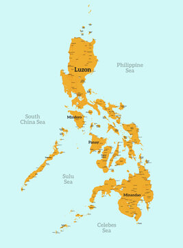 Editable detail flat vector Philippines map with city name and road
