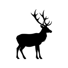 Minimalist black silhouette of a graceful deer with tall antlers
