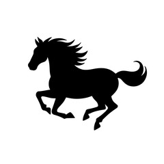 Minimalist black silhouette of a galloping horse with flowing mane and tail