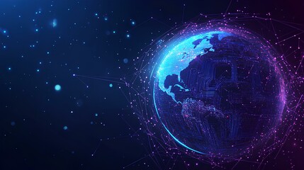 Obraz premium Digital Earth with Neon Network Connections