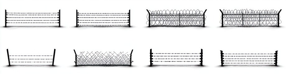 Naklejka premium Barbed Wire Fence and Wooden Stake Silhouette for Security and Defense