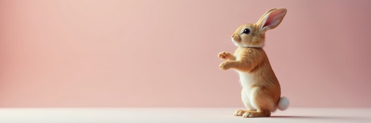 Obraz premium A comical rabbit balances on its back legs, tail twitching , meadow, grass, playful