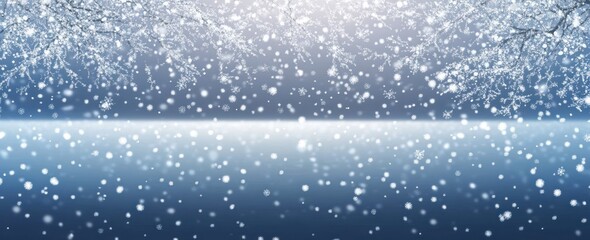 Realistic Snowfall Scene Soft Blue Background Minimalistic Snowflakes Moonlight Winter Night