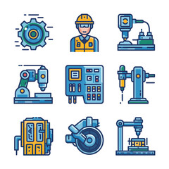 vector icons for robots, artificial intelligence, and the assistance provide in work and security 
