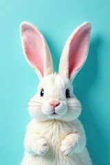 Obraz premium Cute bunny ears on pastel blue background Happy Easter message implied , march, holiday, theme