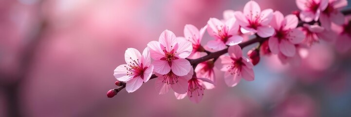 Fototapeta premium Close-up view of vibrant sakura branch against blurred background , focus, texture, botanical