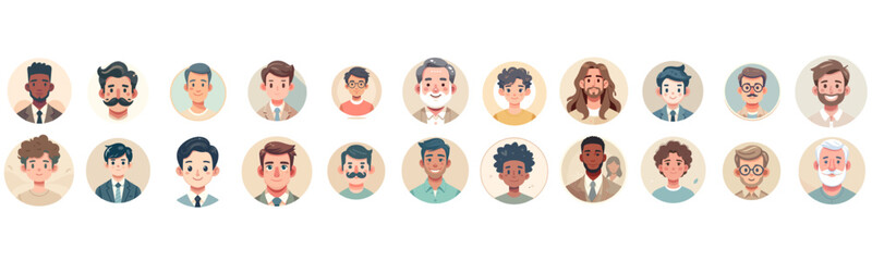 Diverse collection of illustrated female portraits in circular frames on a light background
