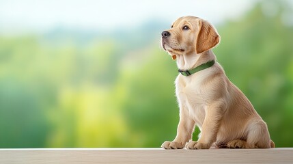 A cute and adorable golden labrador puppy, a canine animal, enjoys the outdoors and nature. This dog's puppy charm melts hearts!