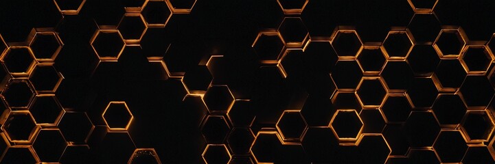 Geometric Hexagonal Pattern: An abstract design showcasing a close-up view of a honeycomb-like structure, rendered with intricate detail and dynamic lighting to accentuate its texture and form.