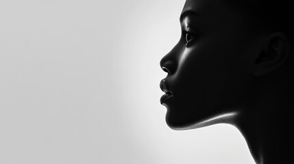 A contemporary minimalist portrait of a human silhouette viewed from the side, cropped closely to emphasize the curvature of the face and neck