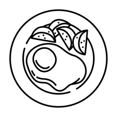 Fried Egg and Potato outline illustration. fried egg black line illustration.
