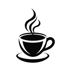 Black Silhouette of Steaming Coffee Cup on White Background - Simple & Elegant Vector Illustration