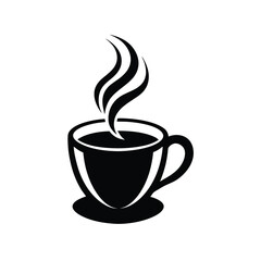 Black Silhouette of Steaming Coffee Cup on White Background - Simple & Elegant Vector Illustration