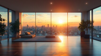 Fototapeta premium Empty urban condominium with spacious interior and high-end finishes illustration