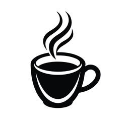 Black Silhouette of Steaming Coffee Cup on White Background - Simple & Elegant Vector Illustration
