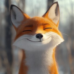 Fototapeta premium Adorable Happy Red Fox Close Up Smiling Portrait Wildlife Animal