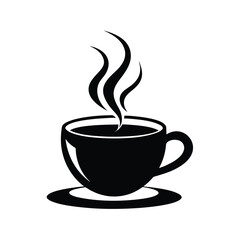 Black Silhouette of Steaming Coffee Cup on White Background - Simple & Elegant Vector Illustration