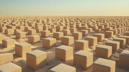 Fototapeta premium Expansive Desert Landscape with Numerous Cubic Structures
