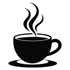 Black Silhouette of Steaming Coffee Cup on White Background - Simple & Elegant Vector Illustration