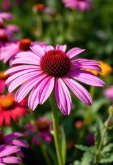 Vibrant pink echinacea coneflower in full bloom, immunity, echinacea, blossom