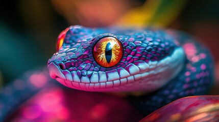 Fototapeta premium A blue and purple serpent, a reptile of nature, its scaled body and striking eyes make this snake a unique creature!