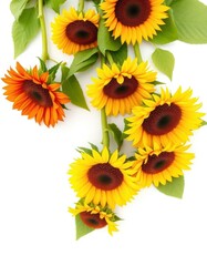 Obraz premium Vibrant sunflowers isolated on pure white backdrop, image, element, texture