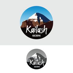 Mount Kailash in Himalayas, Tibet outdoor adventure badge. mountain illustration.