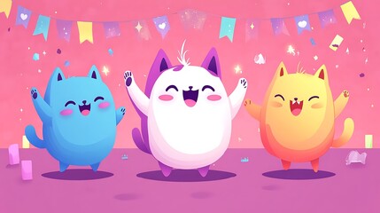 Obraz premium Cartoon Cats Celebrating.