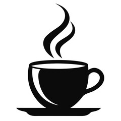 Obraz premium Black Silhouette of Steaming Coffee Cup on White Background - Simple & Elegant Vector Illustration