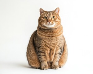 Obraz premium Sitting Tabby Cat Looking Directly at Camera on White Background