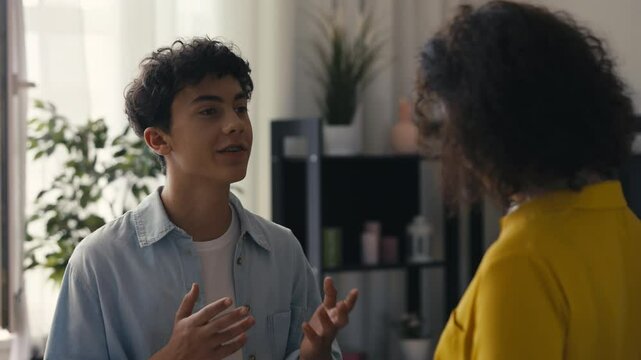 Mother arguing with her teenage son, struggling with a family relationship issue