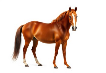 Obraz premium A majestic chestnut horse stands alone against a pure white backdrop, ranch, wildlife