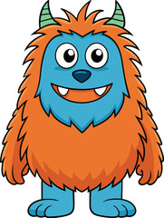 Happy Blue Monster Cartoon Illustration
