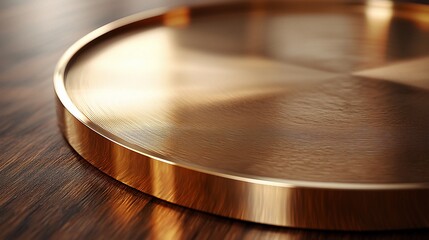 Obraz premium Polished copper tray on dark wood.