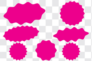 Starburst red sticker set - collection of special offer sale oval and round shaped sunburst labels and badges. Promo stickers with star edges. Vector.