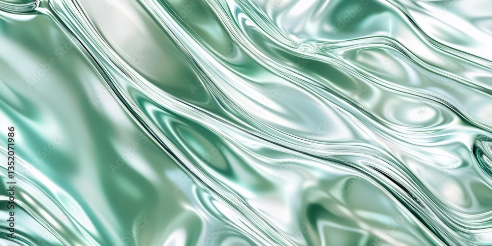 Poster flowing green textures create a dynamic visual experience with light reflections and soft waves over