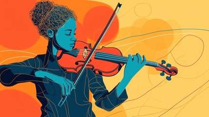 A person playing the violin with thoughtful and focused expression