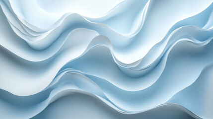 Soft flowing fabric creates an elegant wave pattern in pale blue and white tones, evoking a sense of calm in a serene atmosphere
