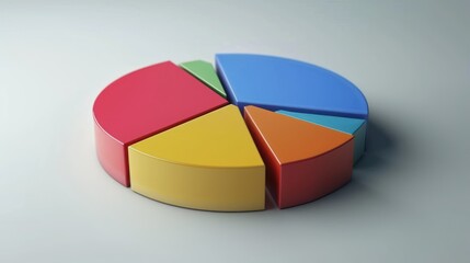 Obraz premium Detailed shot of a pie chart with increasing segments, symbolizing market share growth, with a clean background.