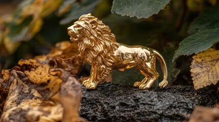 Fototapeta premium Golden Lion Statue in Autumnal Setting