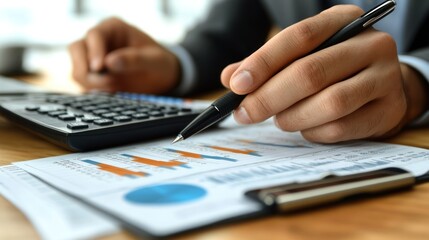 Fototapeta premium Businessman reviewing financial data on documents