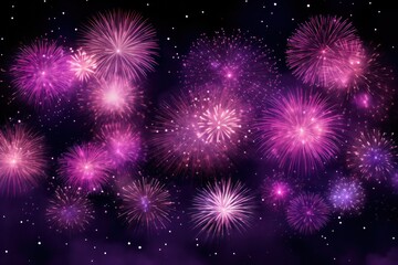 Fototapeta premium National holiday festivities featuring dazzling purple fireworks bursting across a dark night backdrop