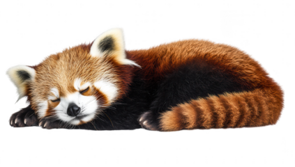 sleeping red panda showcasing its distinctive fur patterns and relaxed posture. beauty of wildlife in a serene moment