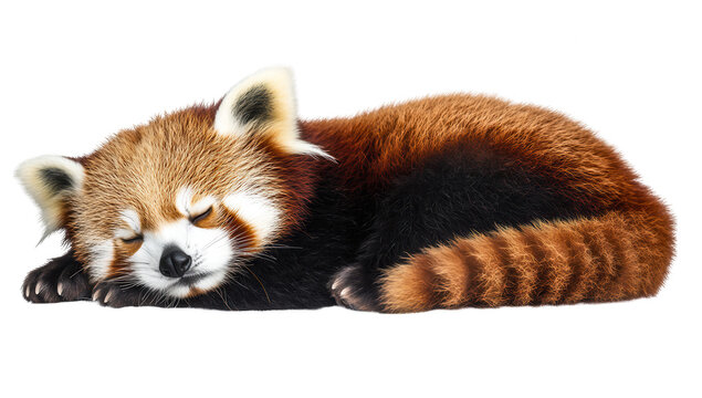 sleeping red panda showcasing its distinctive fur patterns and relaxed posture. beauty of wildlife in a serene moment
