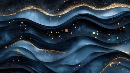 Abstract dark blue and gold wavy background design, suitable for wallpaper or backdrop