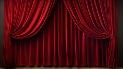 Realistic red velvet curtains gently drawn open, showcasing their rich texture and deep color against a transparent background