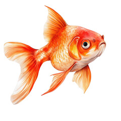 a goldfish showcasing its bright orange and white colors with flowing fins swimming gracefully against a plain background