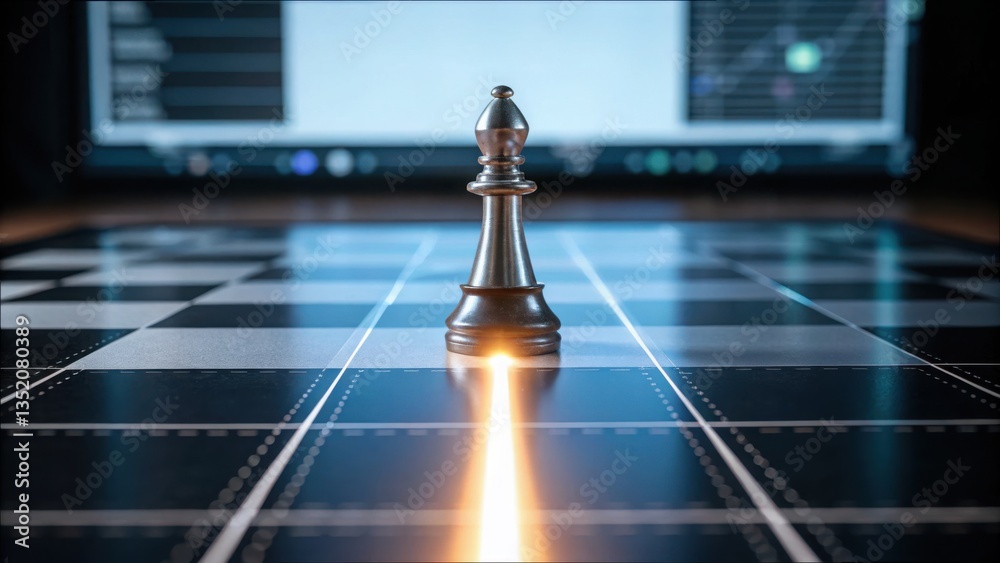 Poster Chess Piece Moving Forward in a Digital Environment with Light Effect