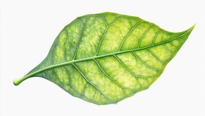 Obraz premium Close-up of a single, healthy-looking leaf with visible veins, displaying a mix of light and dark green hues