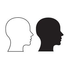 Head Silhouette Vector Set, Black and White Profile Design, Isolated on White